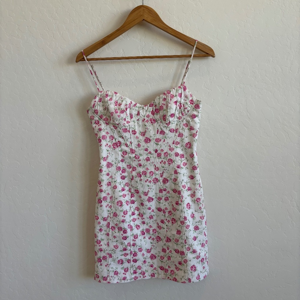 Zara White Mini Dress with Pink Floral Print